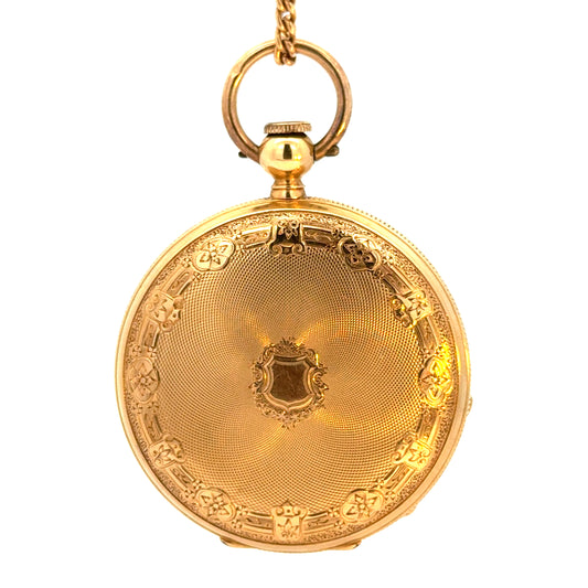 Antique 18K Gold Pocket Watch Ornate Guilloché Case