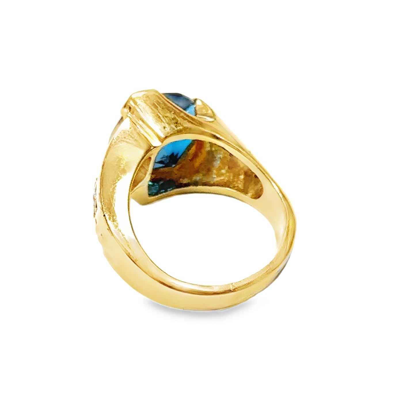 14K Yellow Gold Trillion-Cut Blue Topaz & Diamond Ring – Modern Statement Design