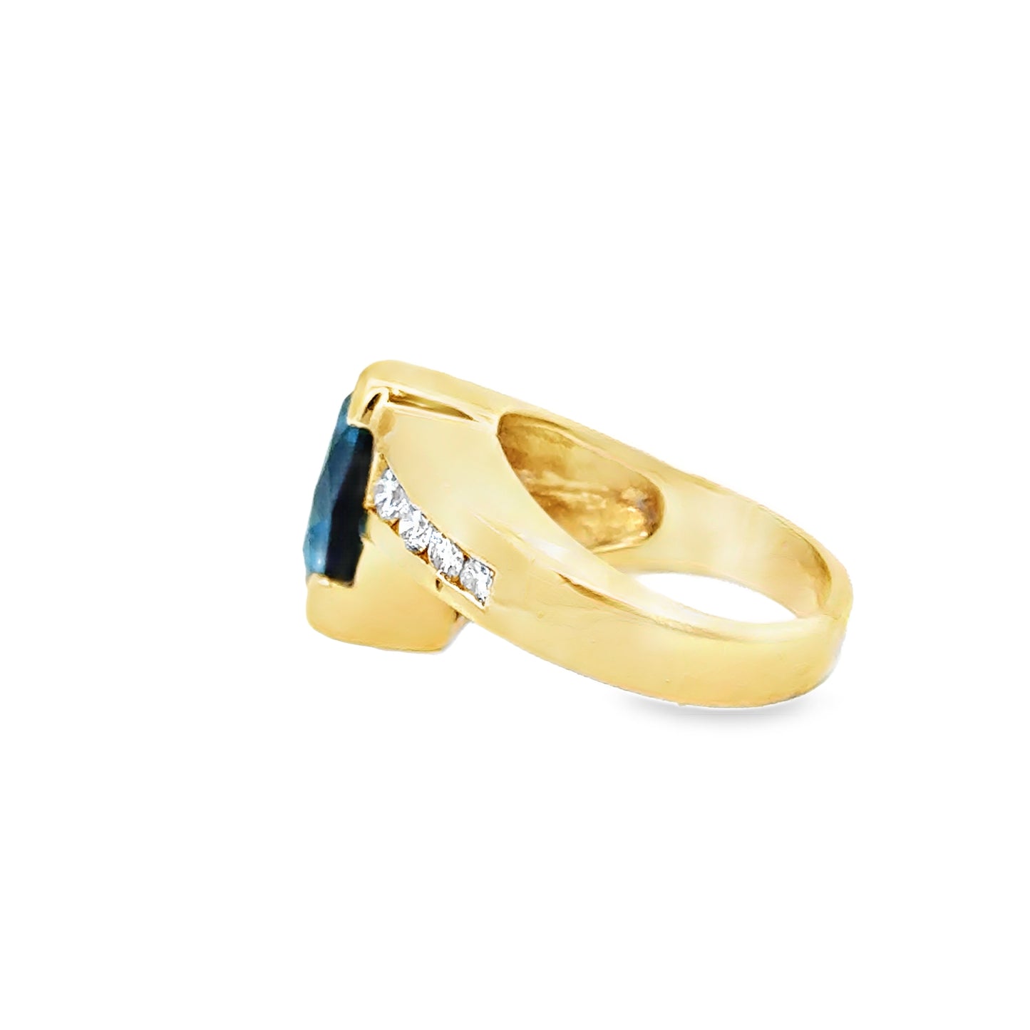 14K Yellow Gold Trillion-Cut Blue Topaz & Diamond Ring – Modern Statement Design