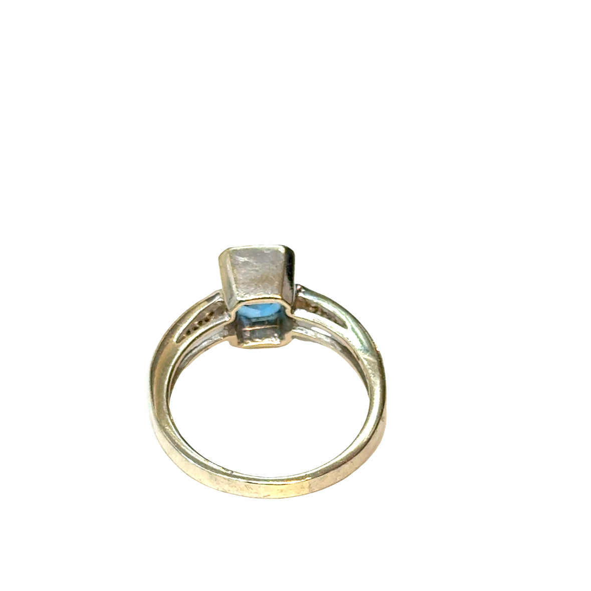 1990s Blue Topaz & Diamond Ring in 14K White Gold