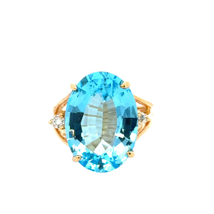 14K Yellow Gold Oval Aquamarine & Diamond Ring