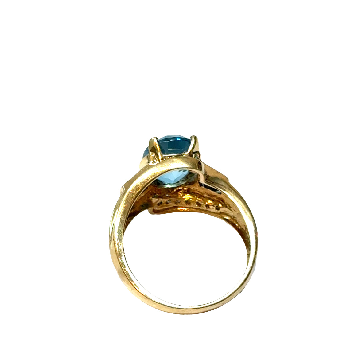 14K Yellow Gold Oval & Baguette Cut Aquamarine & Diamond Accent Ring