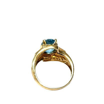14K Yellow Gold Oval & Baguette Cut Aquamarine & Diamond Accent Ring