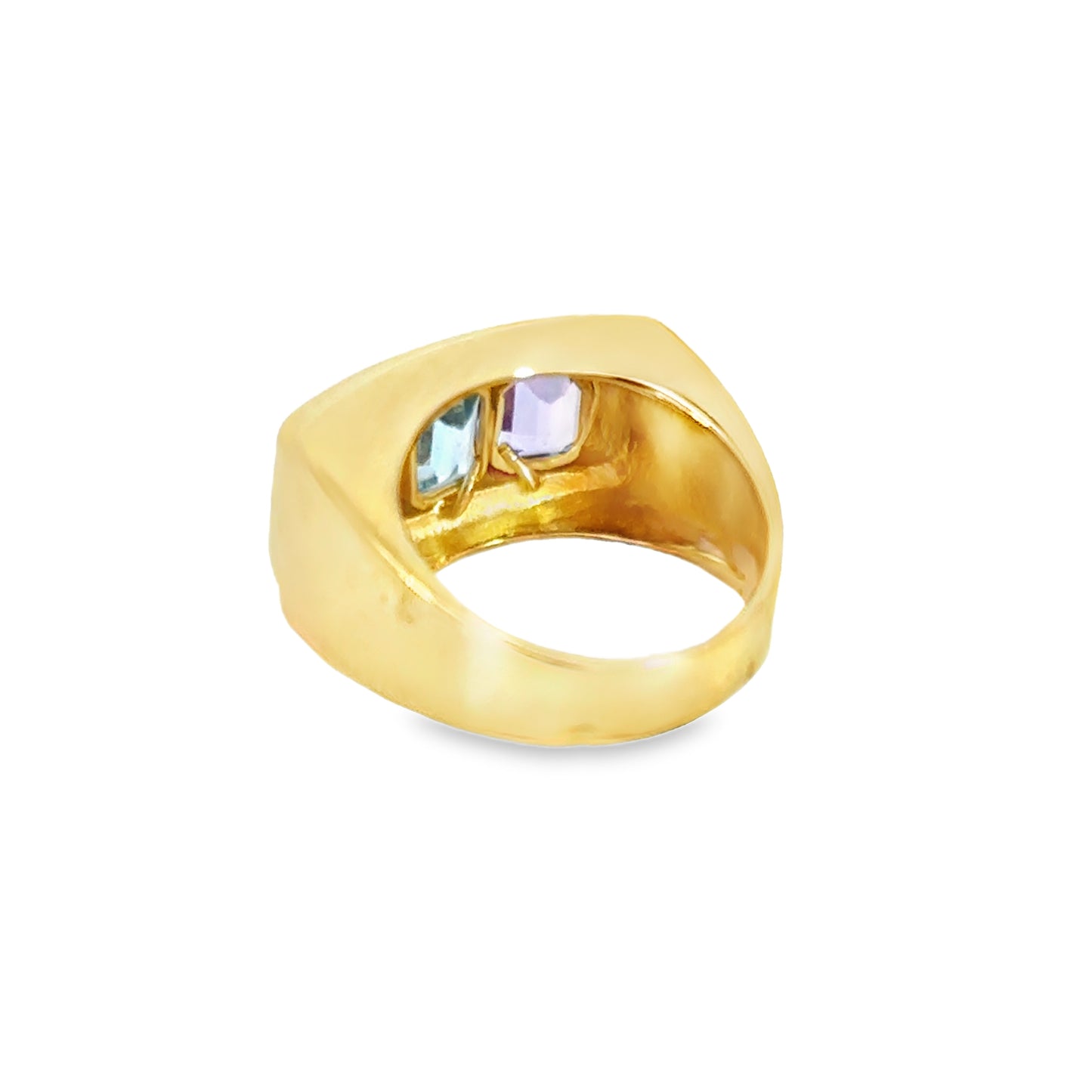 14K Yellow Gold Wide Band Ring with Citrine, Aquamarine & Amethyst