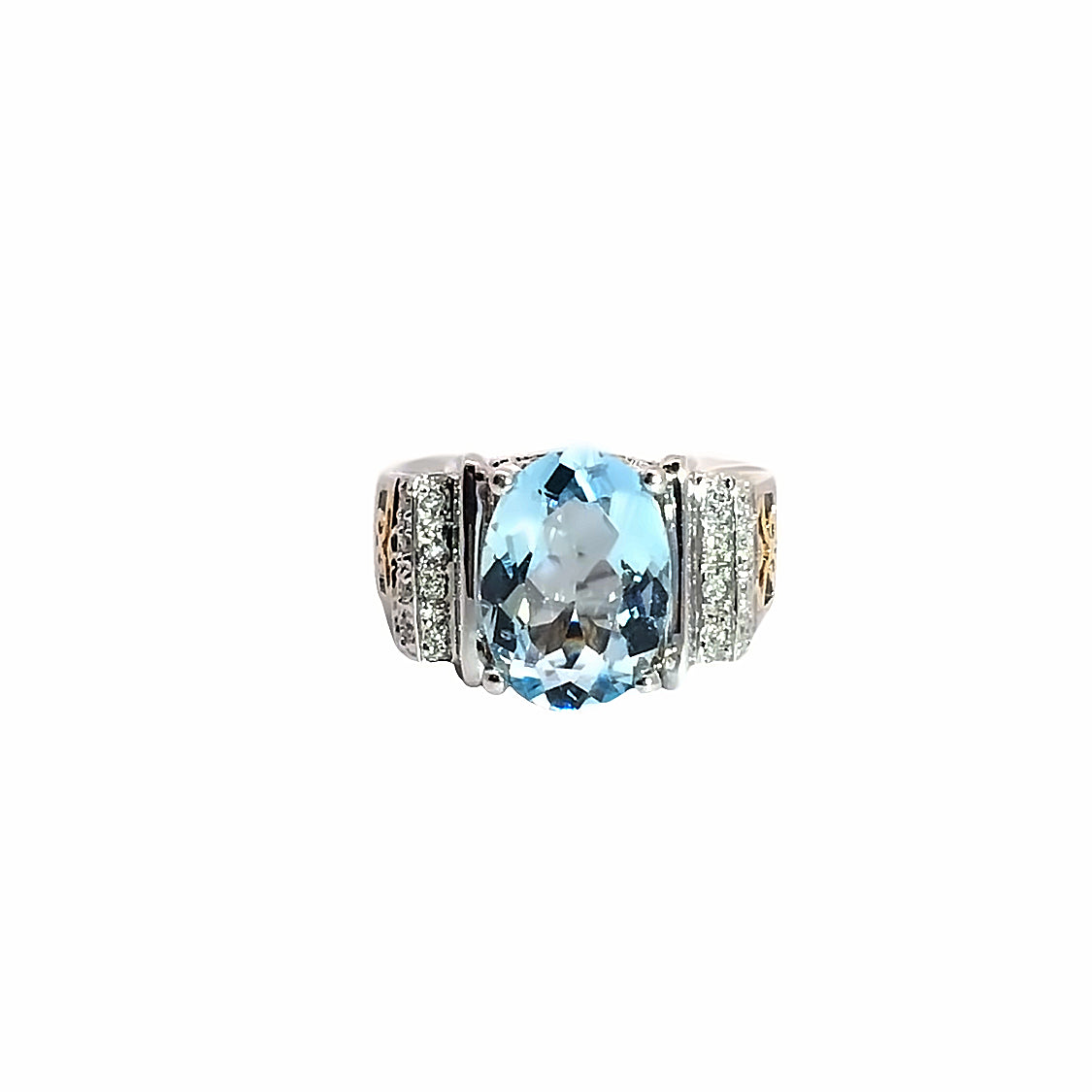 Exquisite Ladies Aquamarine & Diamond 14K White/Yellow Gold Ring