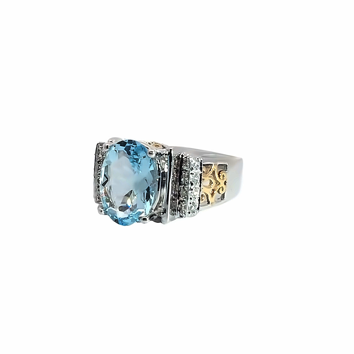 Exquisite Ladies Aquamarine & Diamond 14K White/Yellow Gold Ring