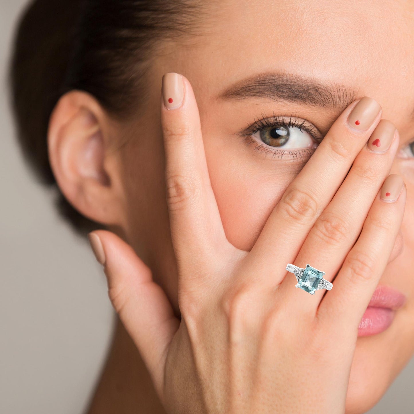 14K White Gold Aquamarine & Diamond Ring