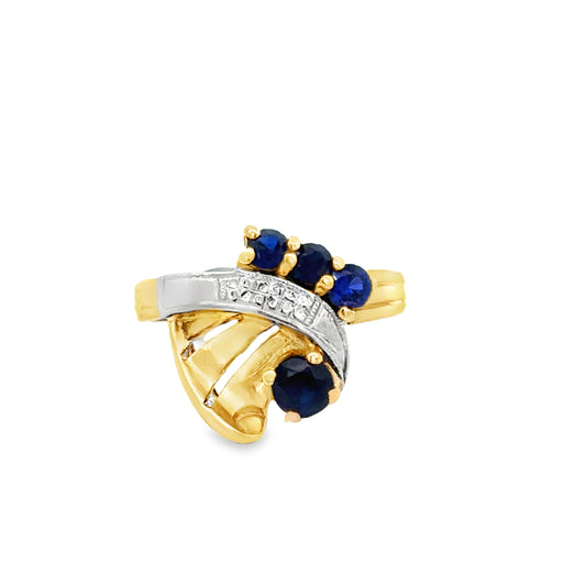 14K Yellow Gold Retro Sapphire Ring – Unique 1950’s Design