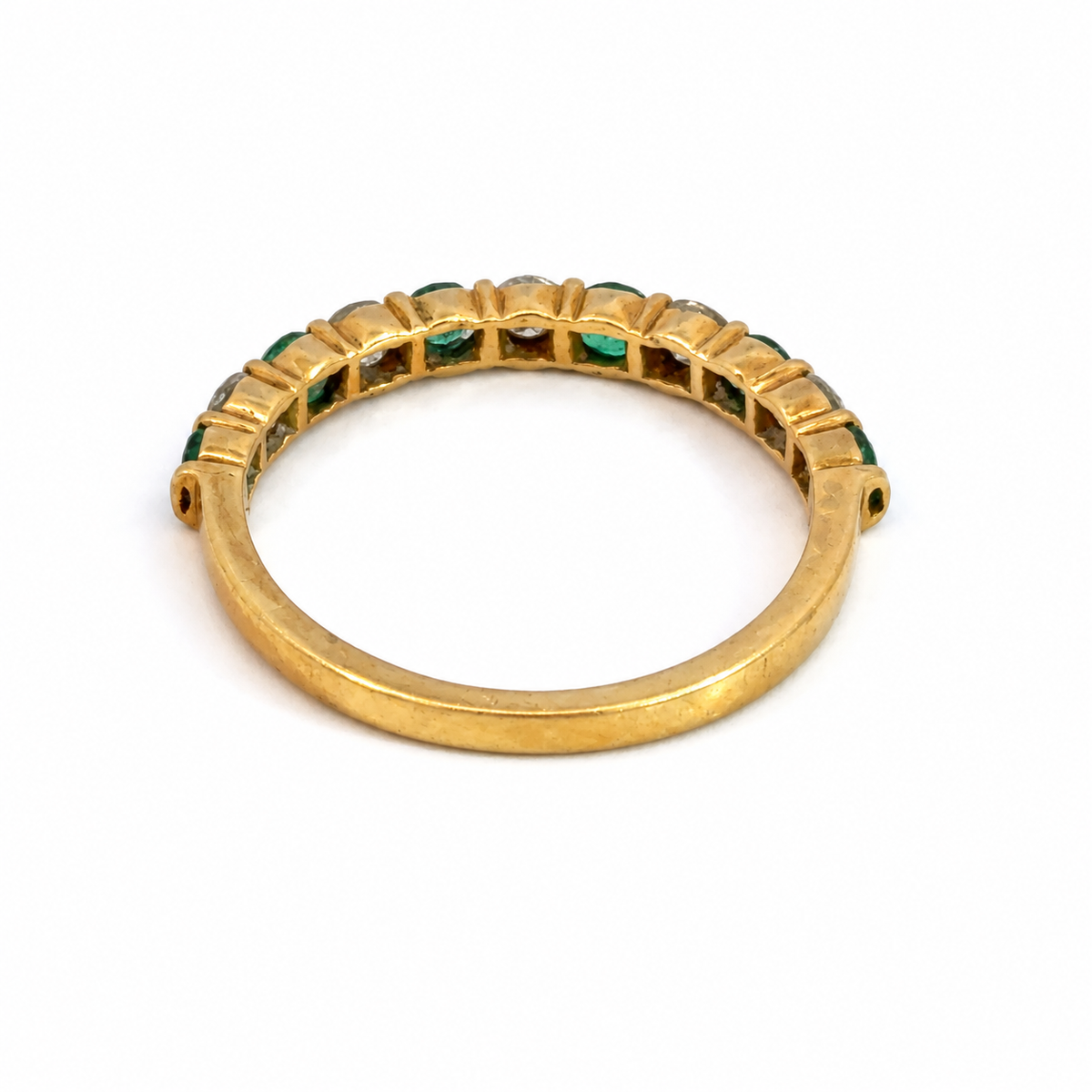 18K Yellow Gold Emerald and Diamond Band Ring