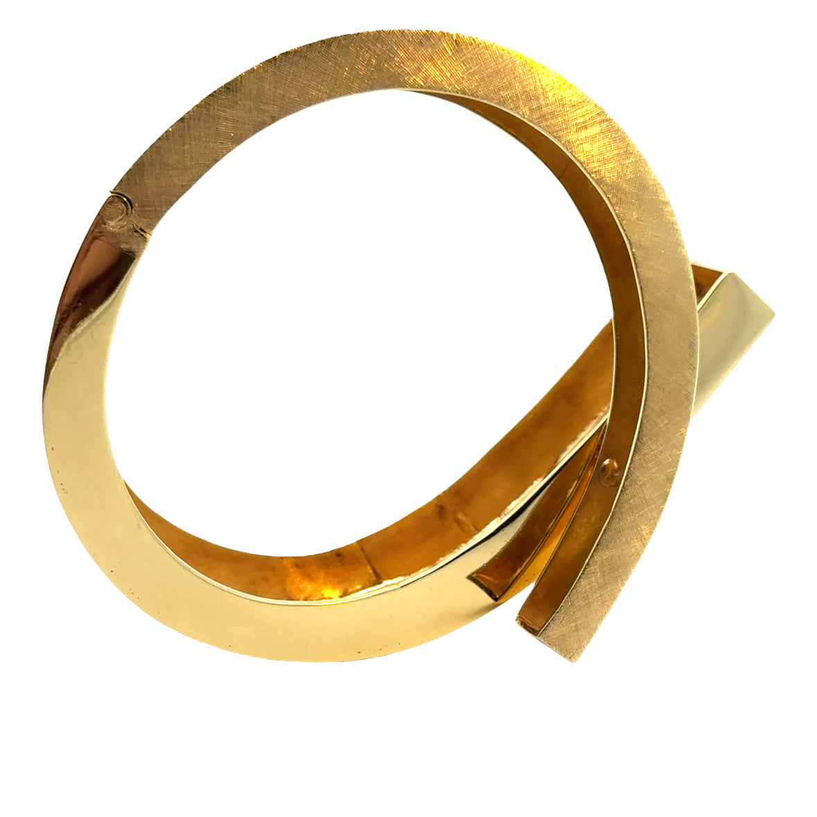 Substantial 18K Yellow Gold Statement Bangle, High-Polish & Textured Design