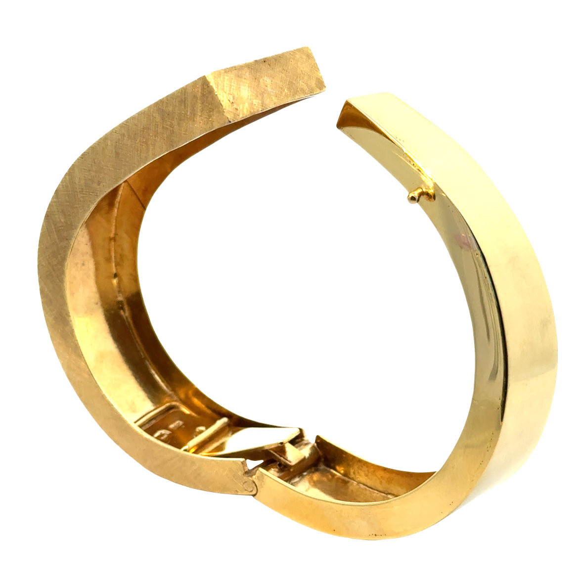 Substantial 18K Yellow Gold Statement Bangle, High-Polish & Textured Design