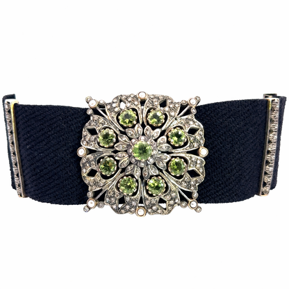18K White Gold Vintage Peridot & Diamond Statement Choker Necklace