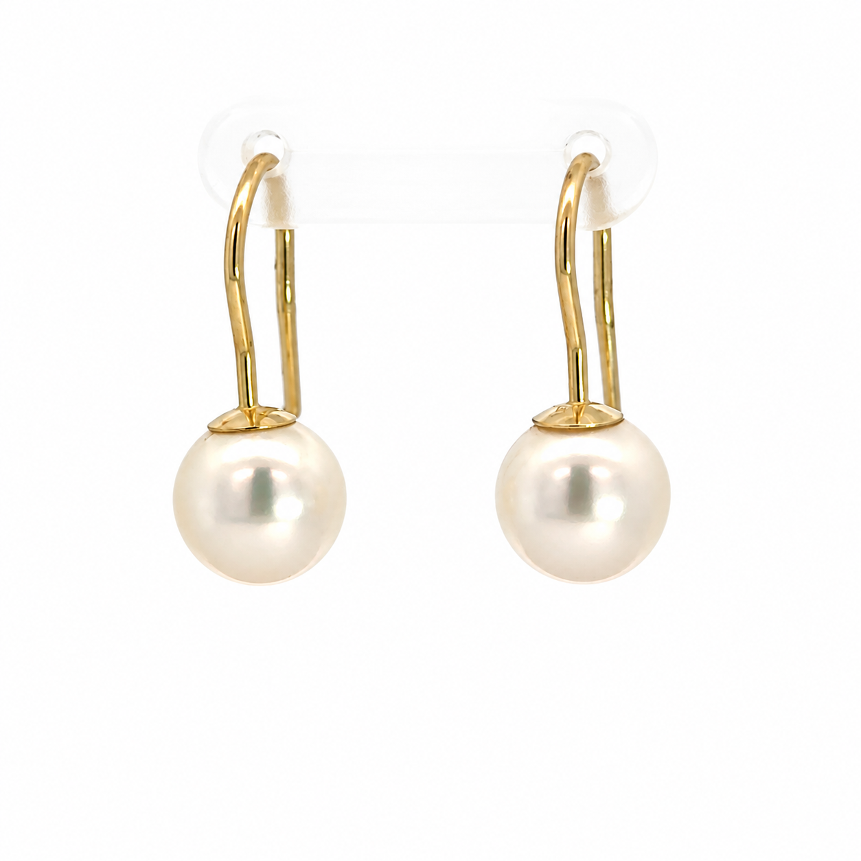 14K Yellow Gold Pearl Wire Drop Earrings