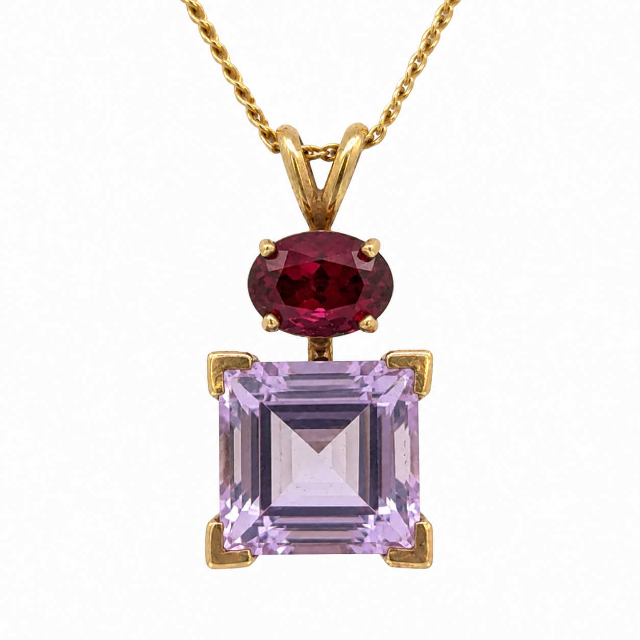 14K Yellow Gold Tourmaline & Amethyst Pendant