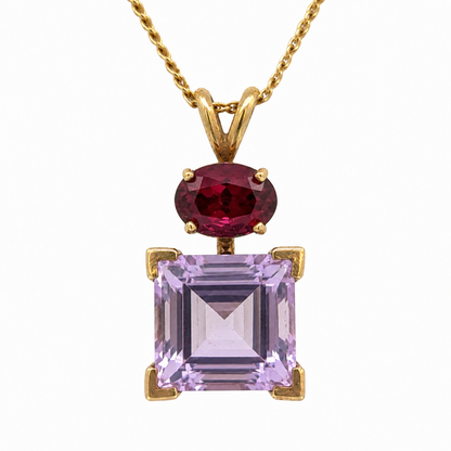 14K Yellow Gold Tourmaline & Amethyst Pendant