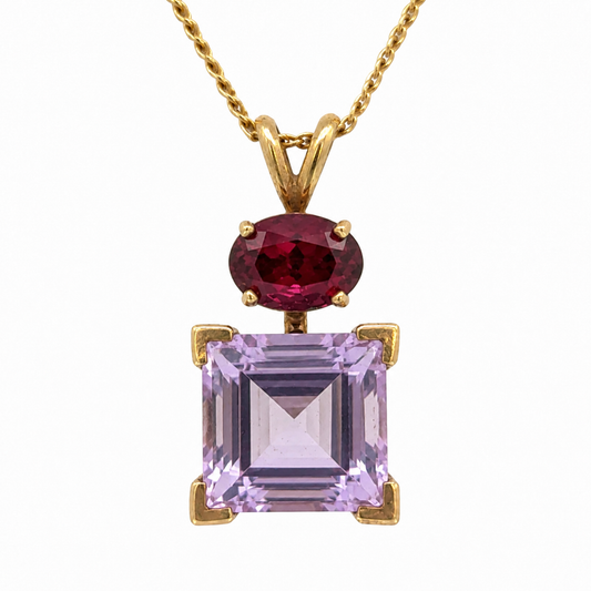 14K Yellow Gold Tourmaline & Amethyst Pendant