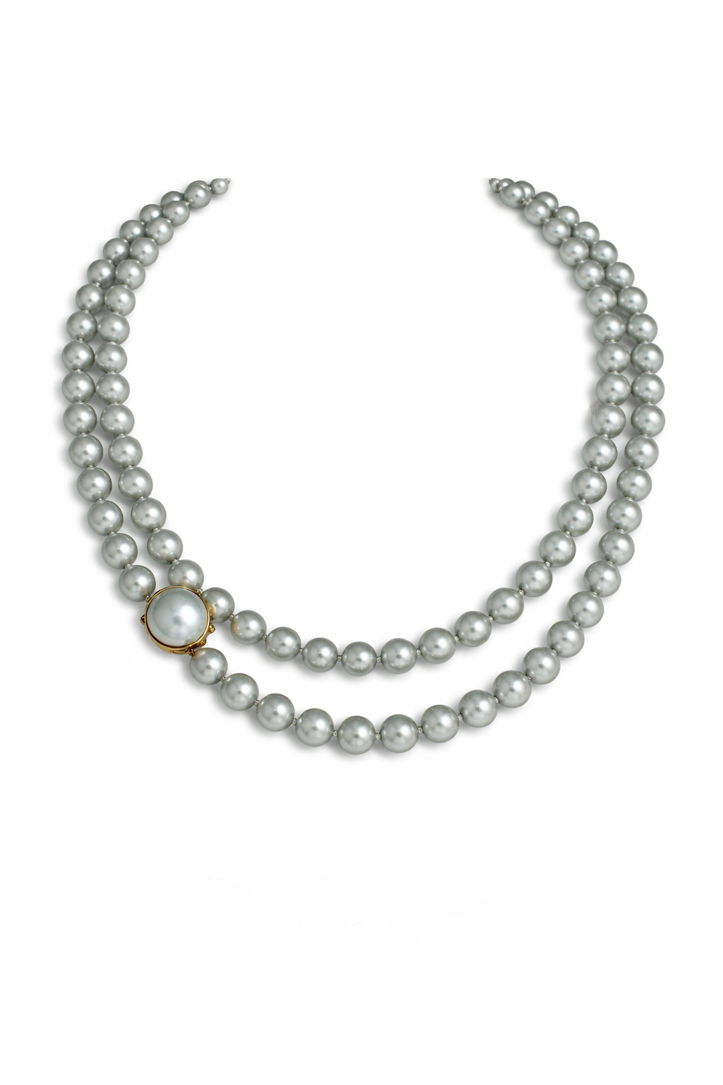 Natural Gray Pearl Necklace 35” with Blue-Green Overtone & 14K Gold Pearl Clasp