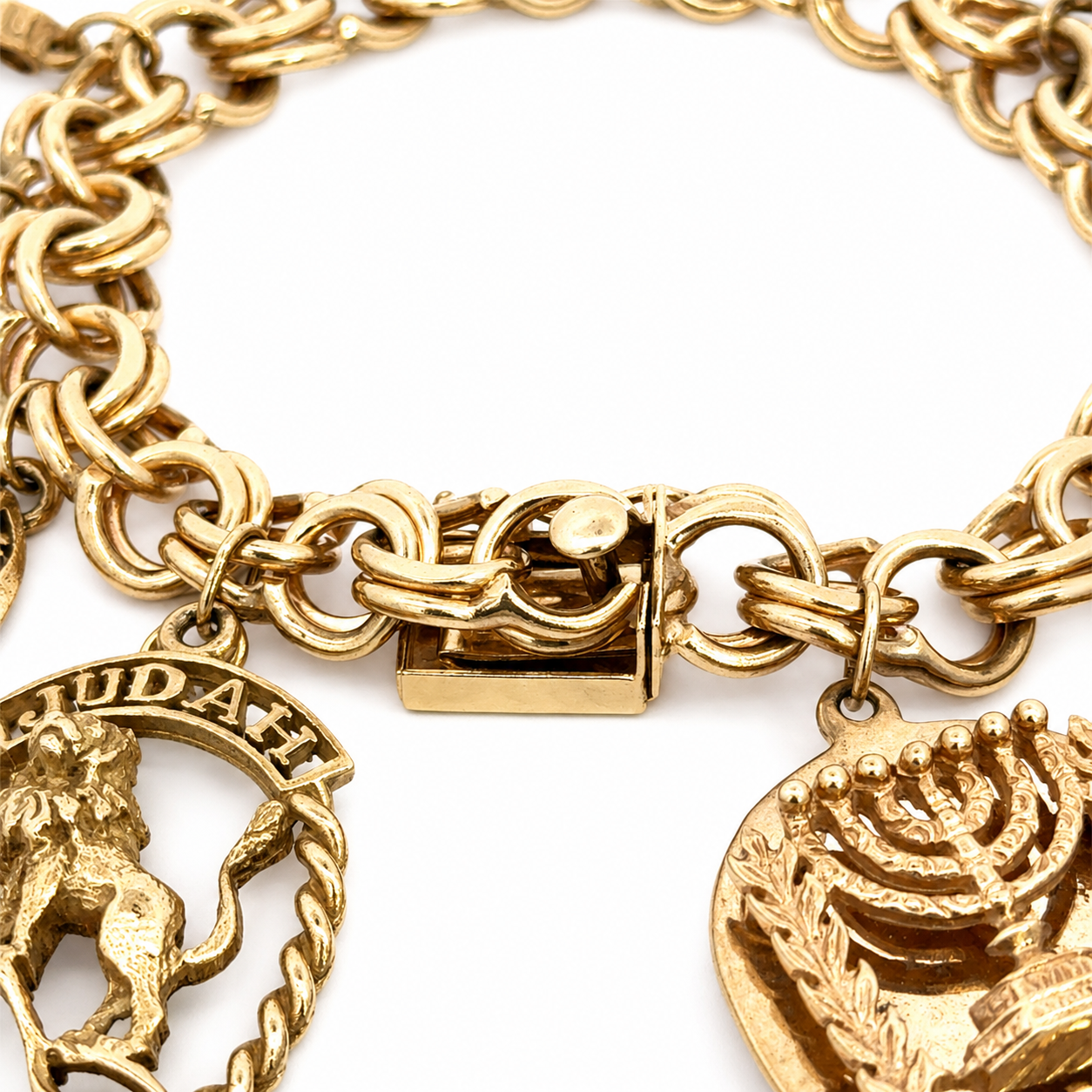 Vintage 14K Yellow Gold Twelve Tribes of Israel Charm Bracelet with 12 Large Gold Charms