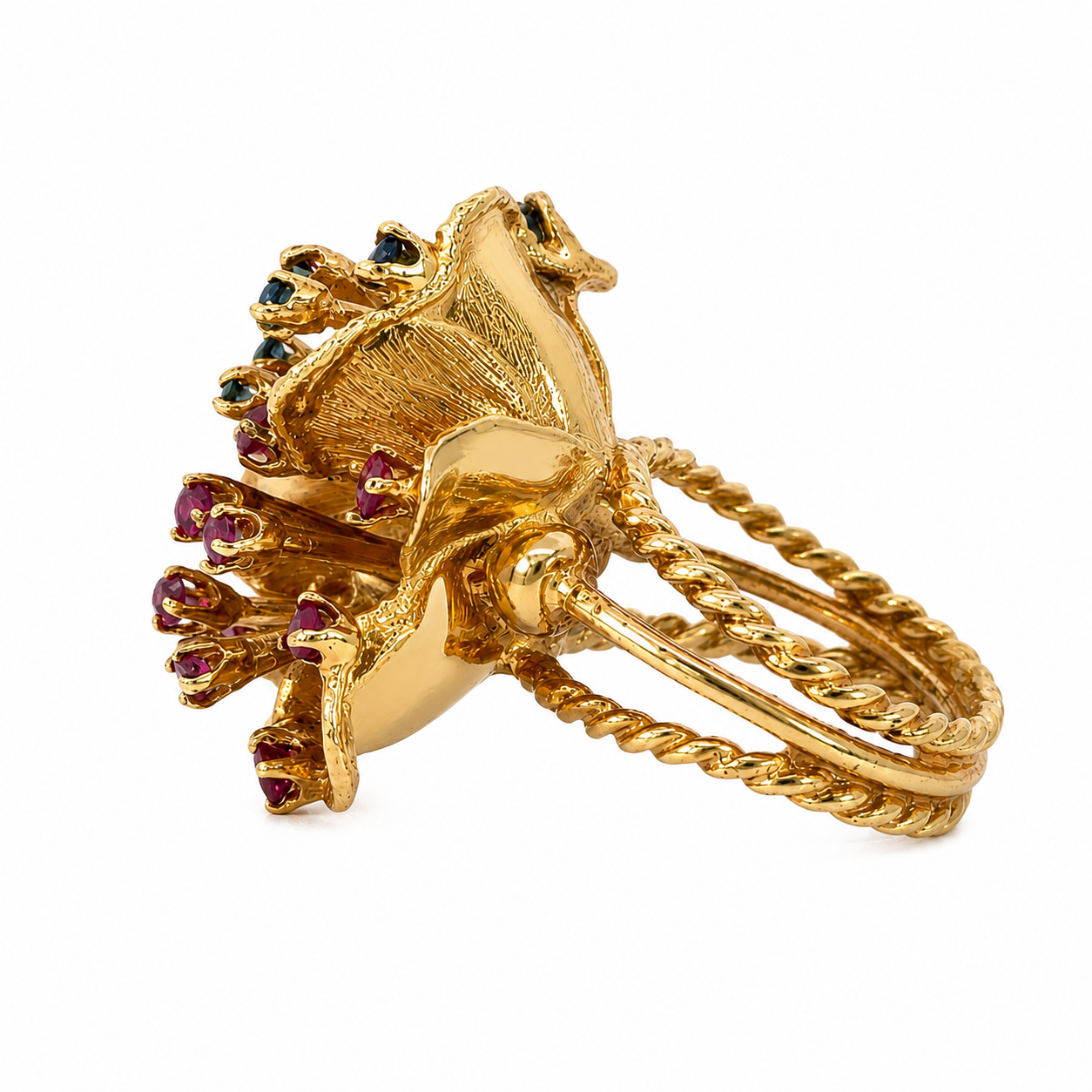1960’s     Vintage 14K Gold Ruby & Sapphire Double Bloom Ring
