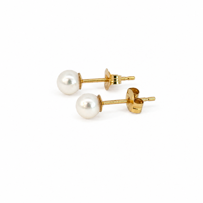 Petite 4mm Pearl Stud Earrings in Yellow Gold