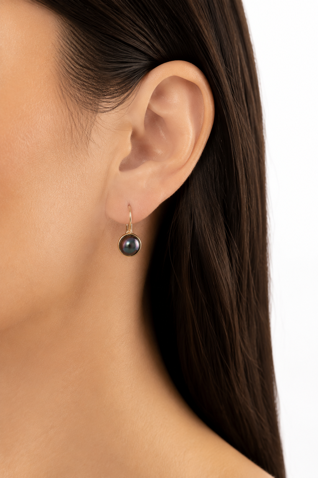 14K Yellow Gold Blue Pearl Leverback Earrings