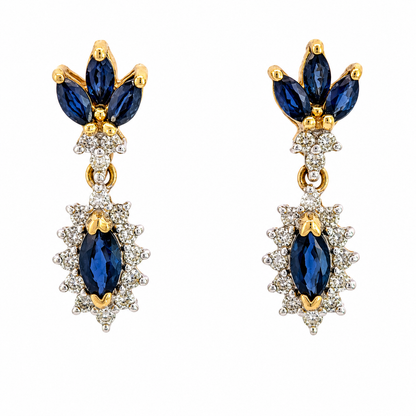 Marquise Sapphire & Diamond Drop Earrings | 14K Gold