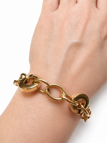 Vintage Golden Point 18K Yellow Gold Statement Link Bracelet