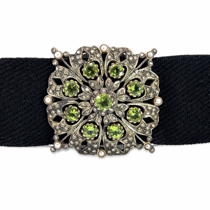 18K White Gold Vintage Peridot & Diamond Statement Choker Necklace