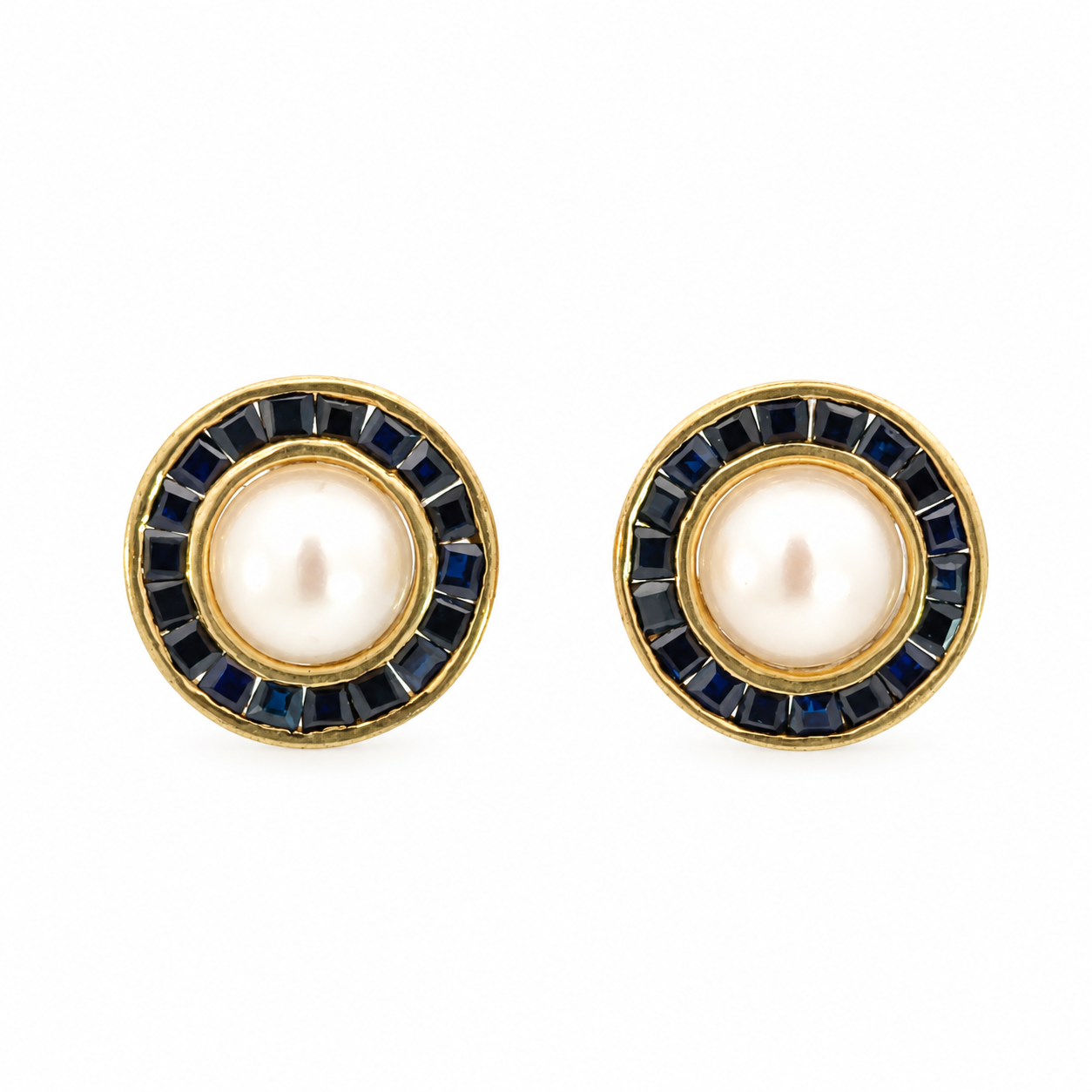 14K Yellow Gold Sapphire & Interchangeable Pearl Earrings