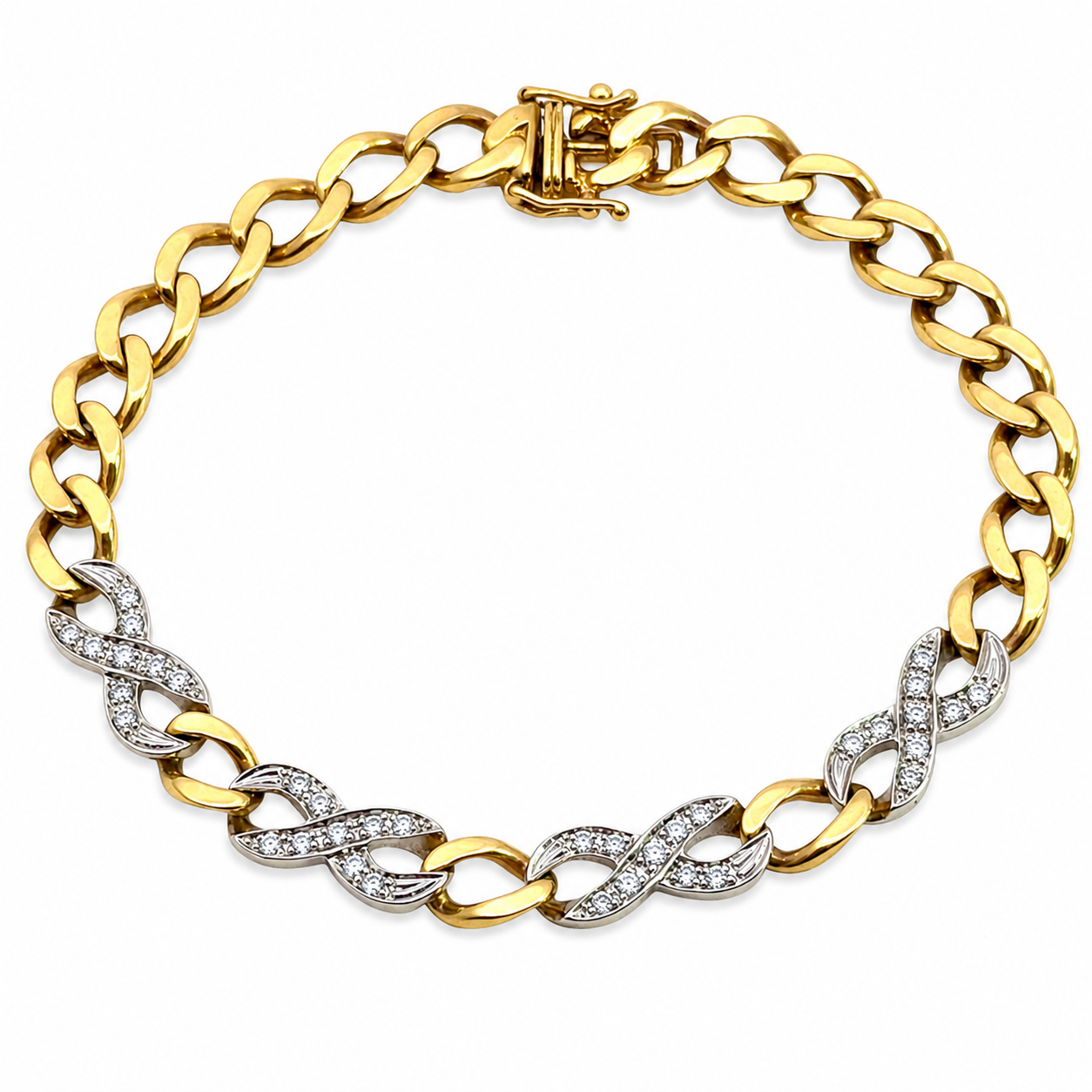 18K Yellow Gold Bracelet with White Gold Diamond Links