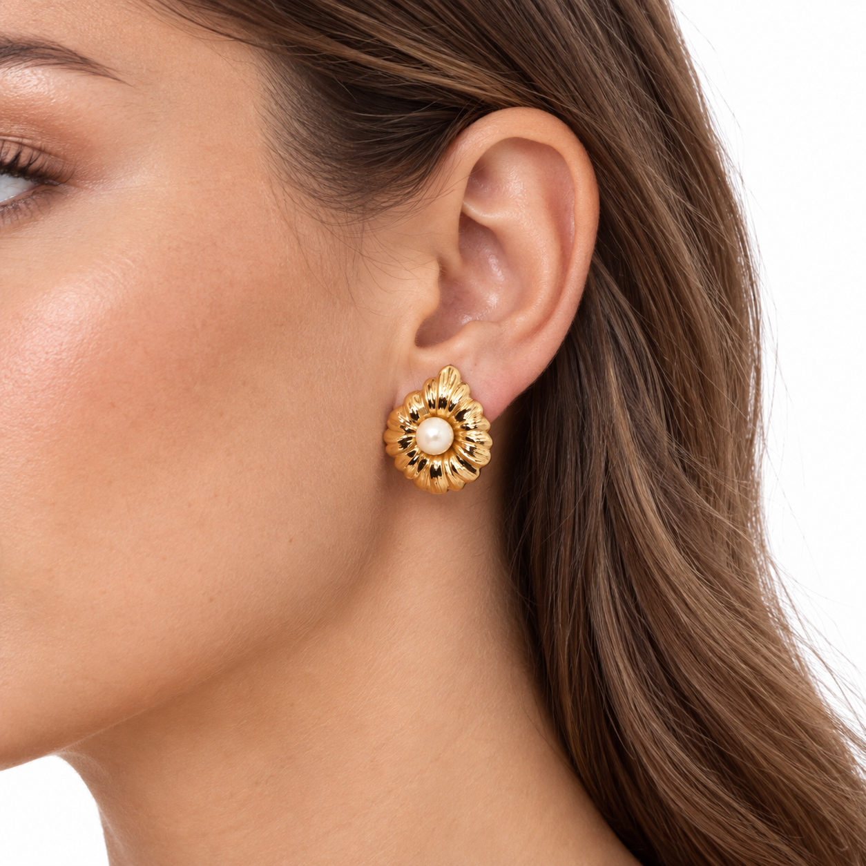 Vintage 14K Yellow Gold Pearl Leaf Earrings