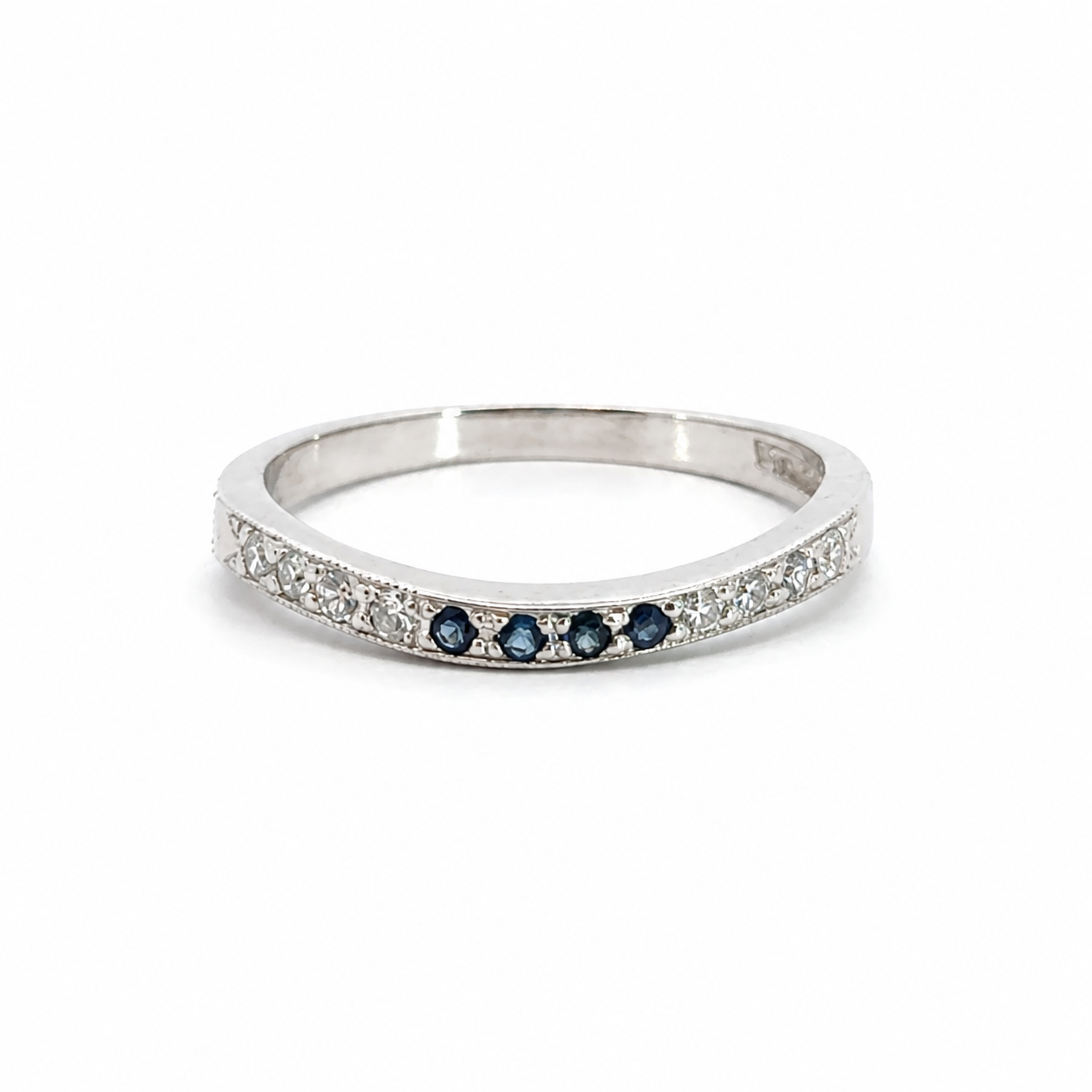 Platinum Sapphire & Diamond Stackable Ring Size 7
