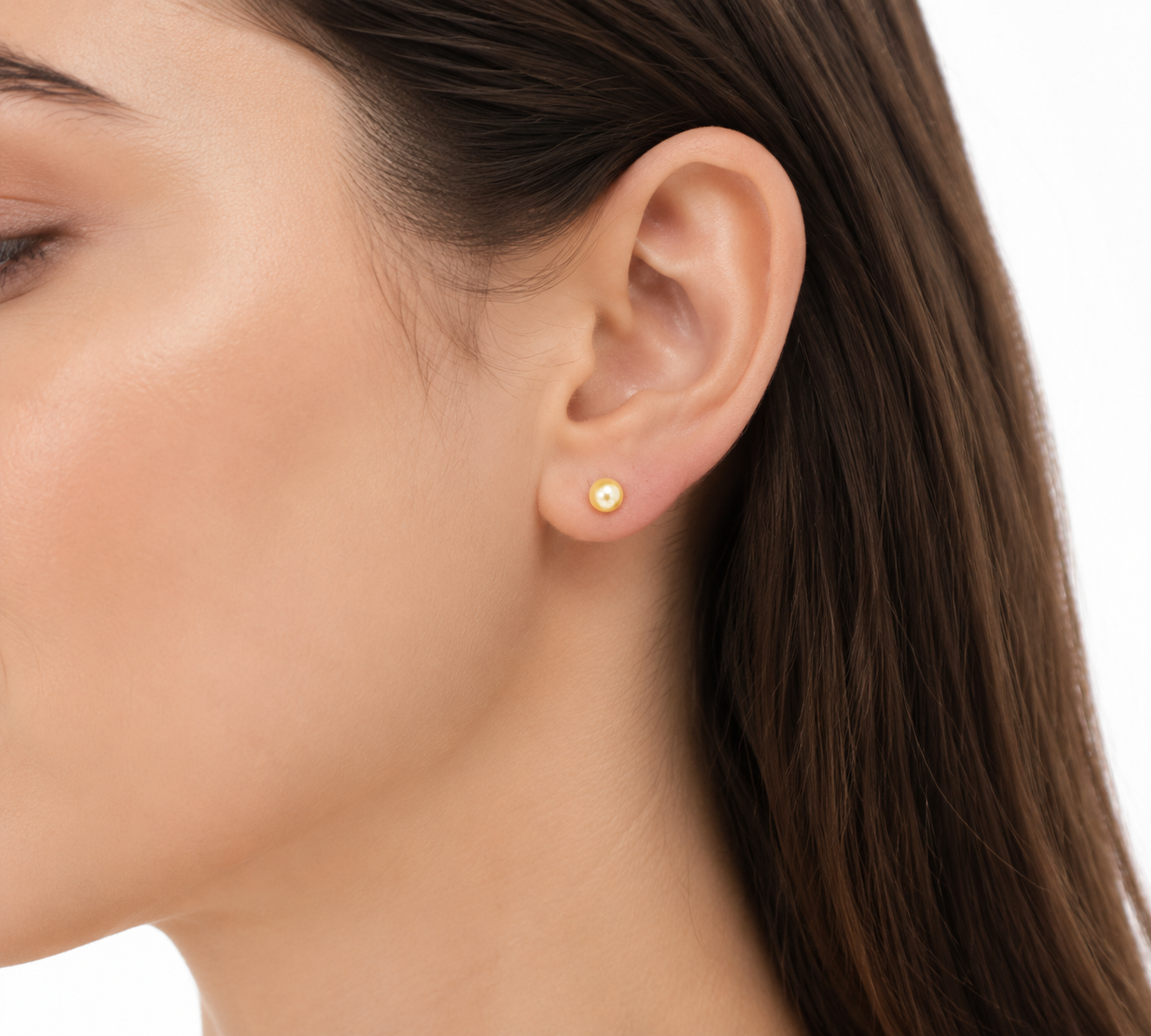 14K Yellow Gold 6mm Light Yellow Pearl Stud Earrings