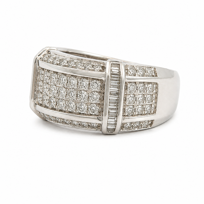 Bold Vintage White Gold Diamond Men’s Statement Ring