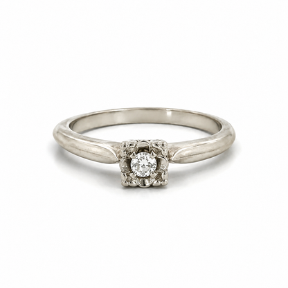 14K White Gold Vintage Diamond Ring – Petite Floral Setting