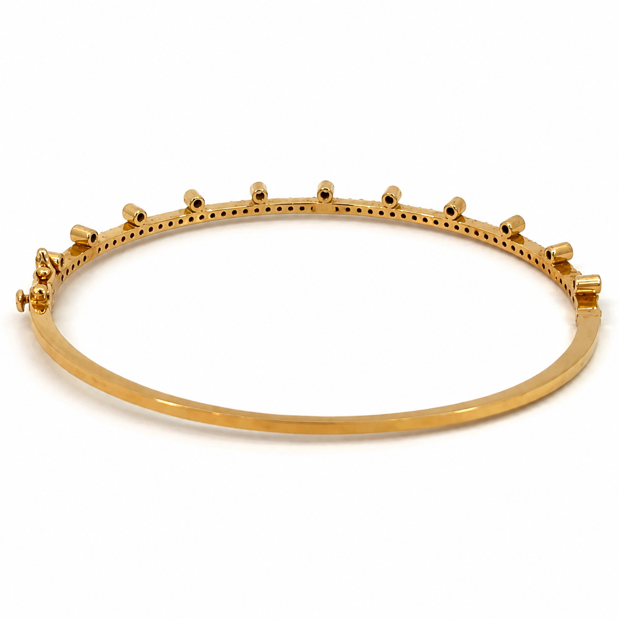 18K Yellow Gold Diamond Bangle with Raised Bezel Accents