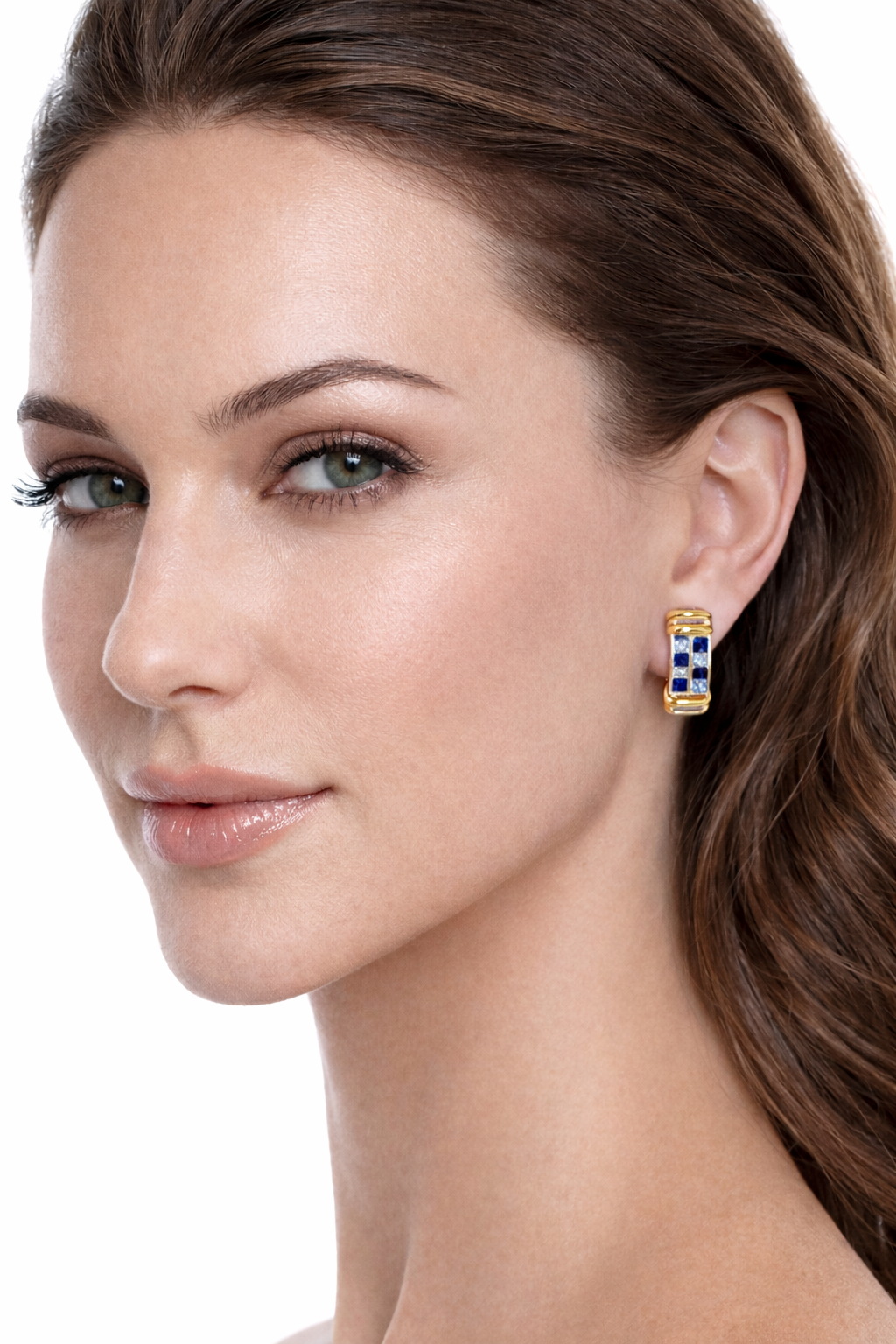 Sapphire & Diamond Channel-Set Clip-On Hoop Earrings in 18K Gold