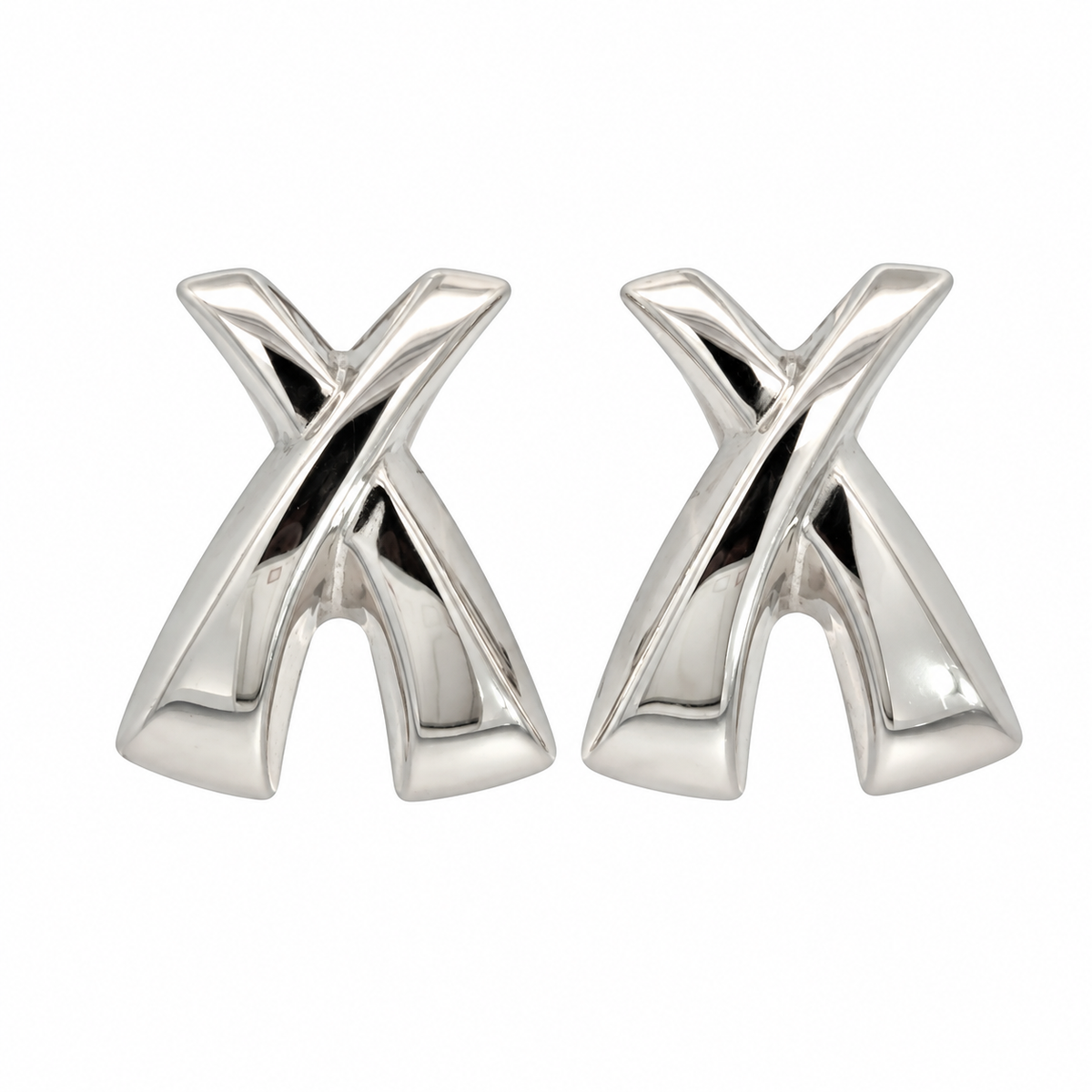 14K White Gold Sculptural X Earrings