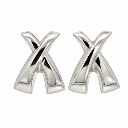 14K White Gold Sculptural X Earrings