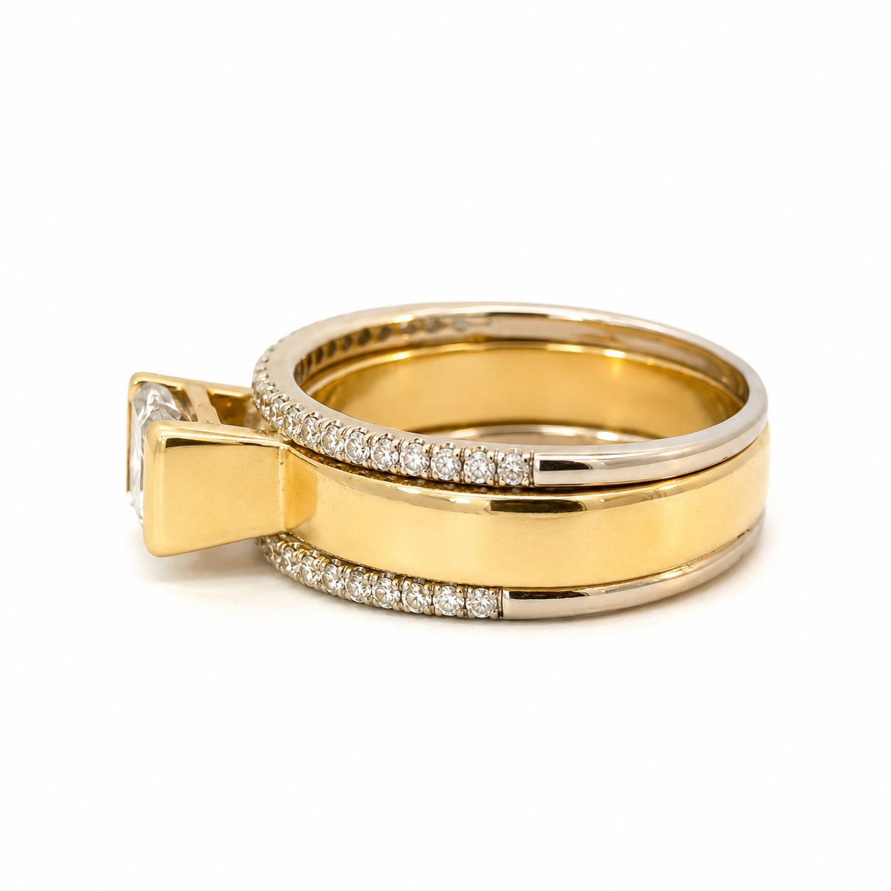 Gabriel & Co. Diamond Two-Tone Gold Ring with Diamond Border