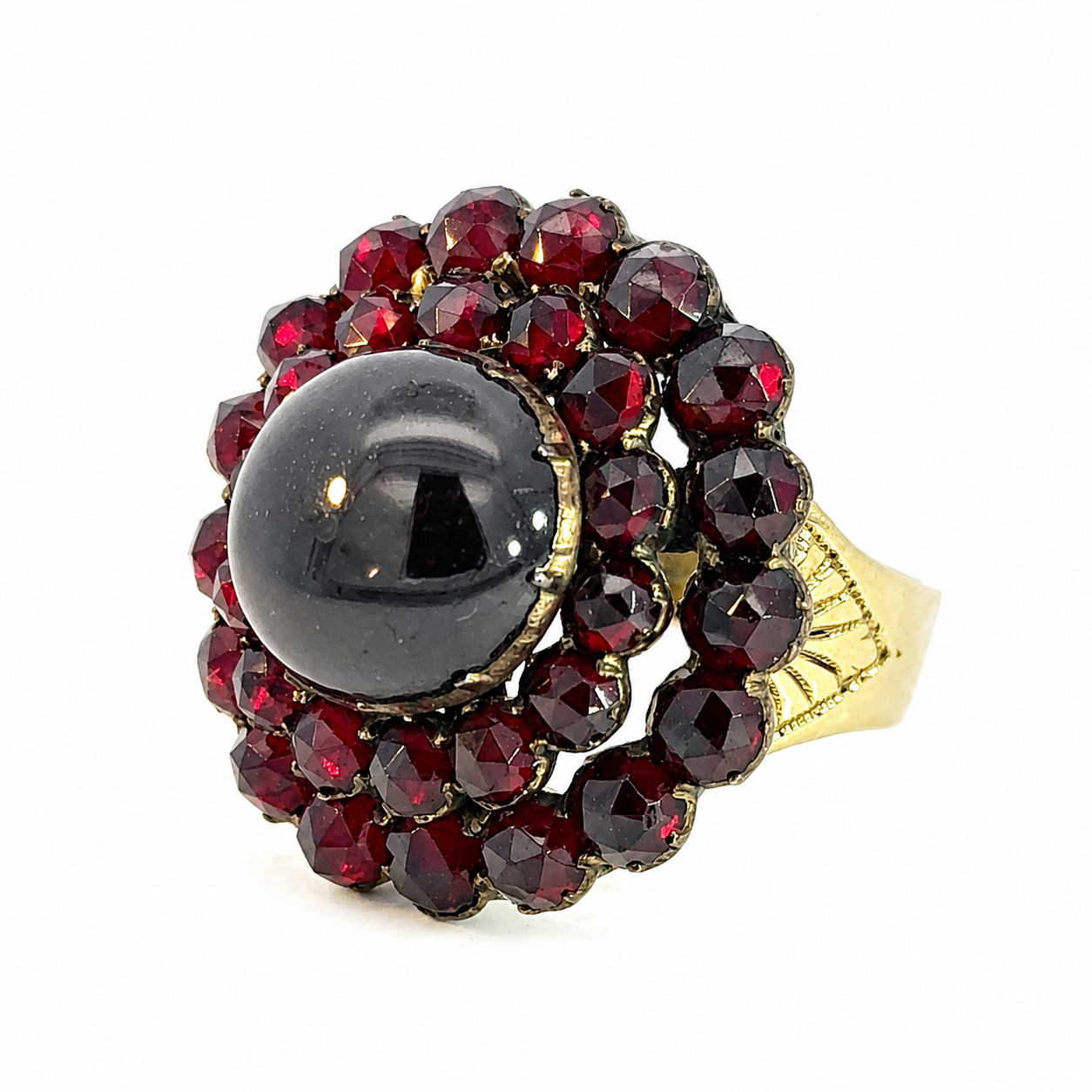 Vintage Yellow Gold Garnet Bloom Statement Ring