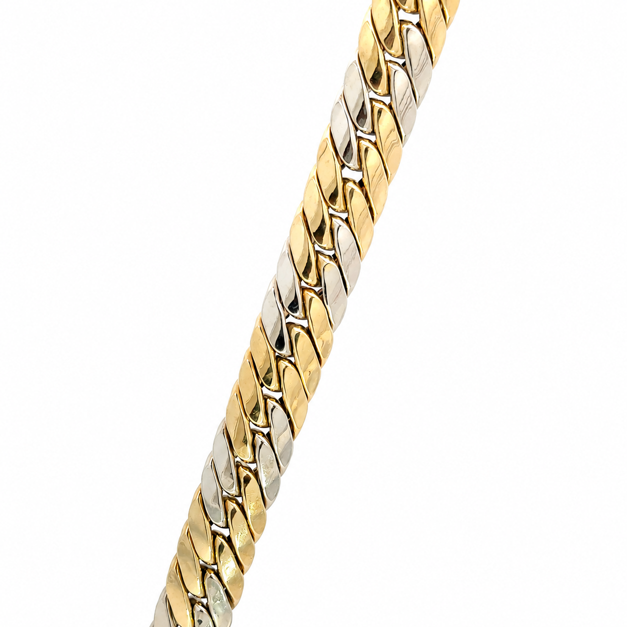 Vintage 1980’s 18K Two-Tone Gold Woven Link Bracelet with Decorative Spring Ring Clasp
