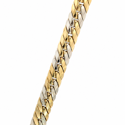 Vintage 1980’s 18K Two-Tone Gold Woven Link Bracelet with Decorative Spring Ring Clasp