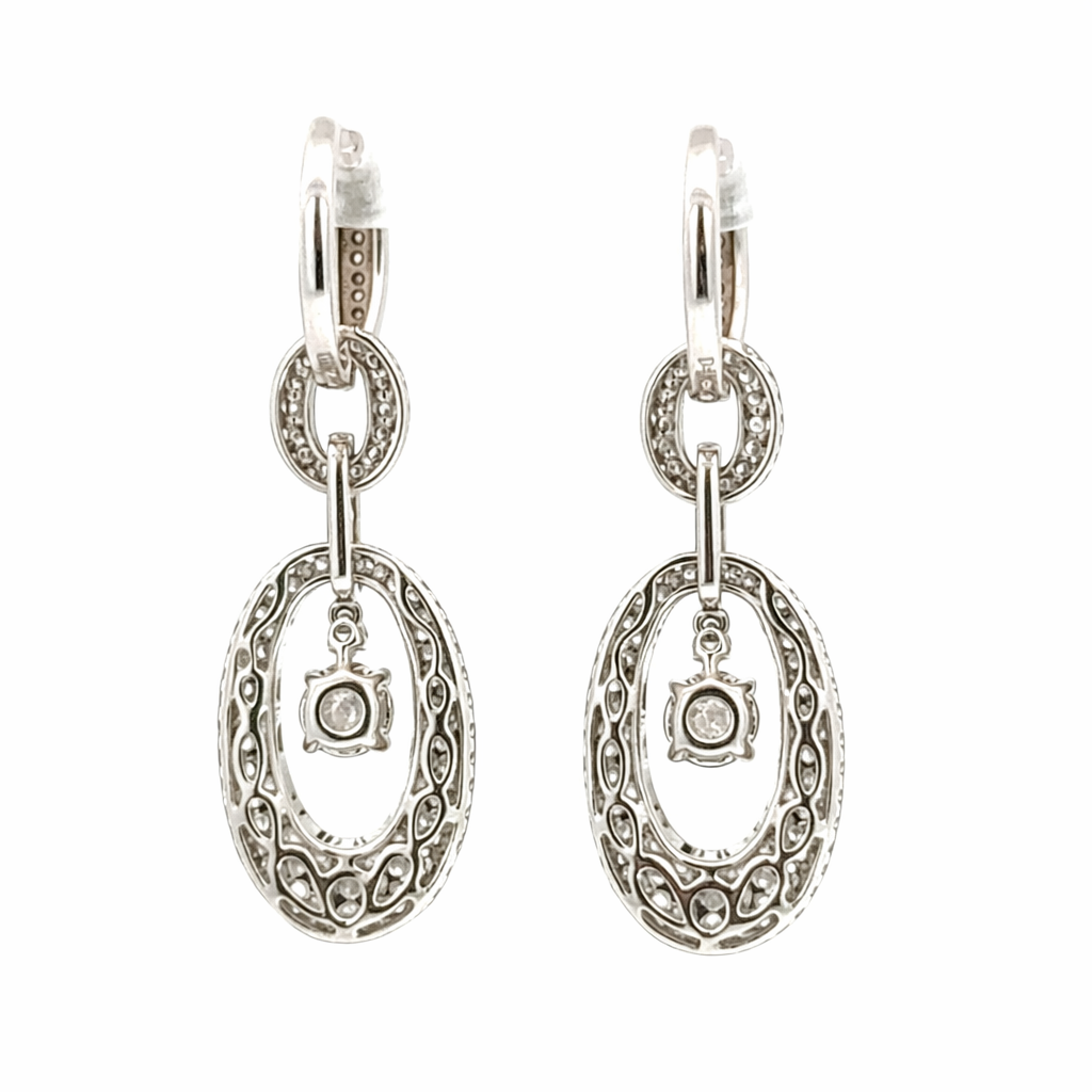 18K White Gold Diamond Oval Drop Earrings