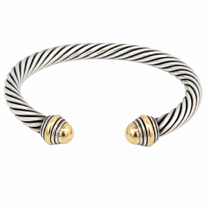 Estate David Yurman Silver & Gold Cable Bangle Bracelet 6.25”