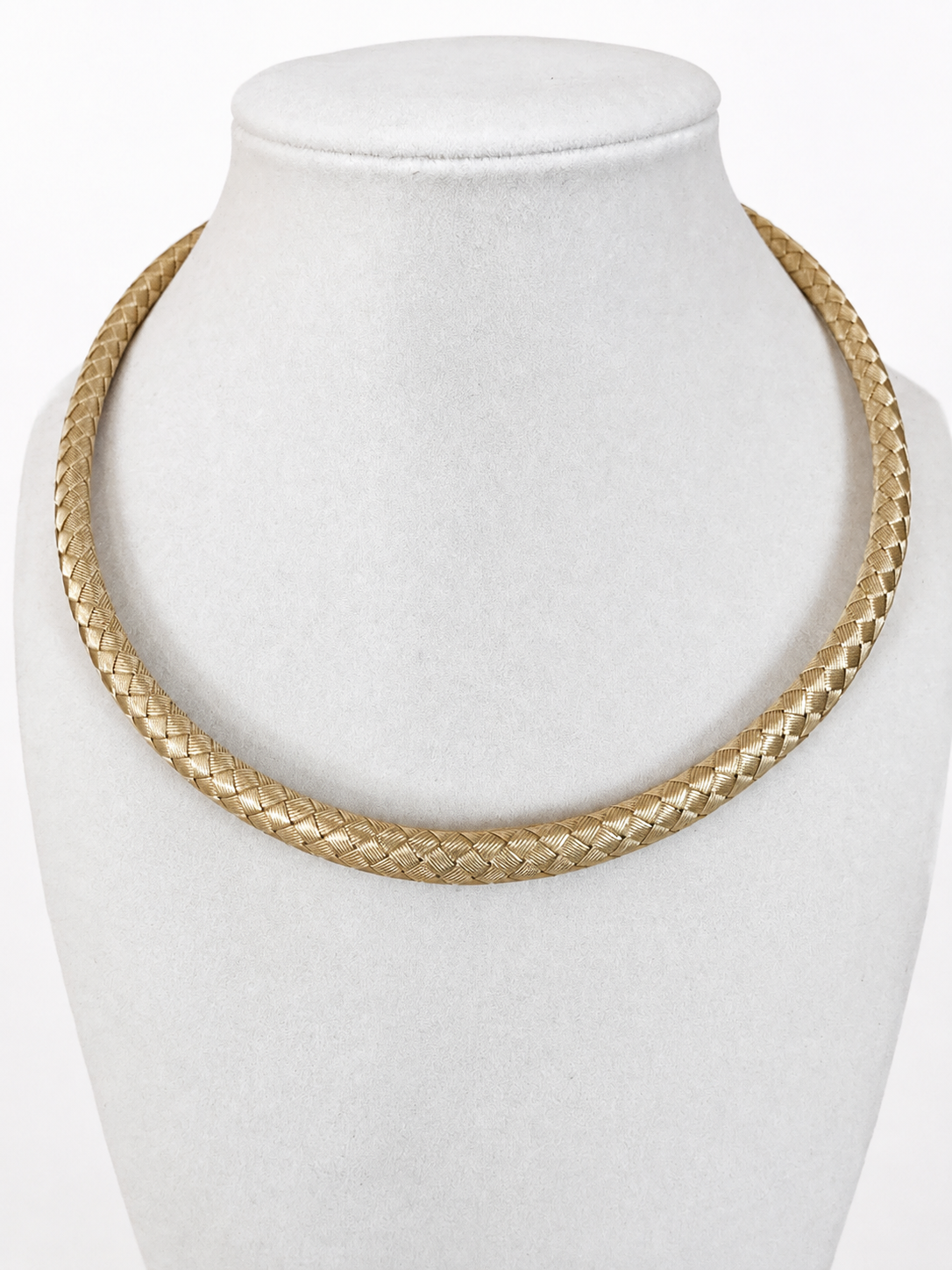 Italian 18K Yellow Gold Braided Necklace with Sapphire Clasp