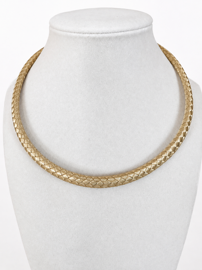 Italian 18K Yellow Gold Braided Necklace with Sapphire Clasp