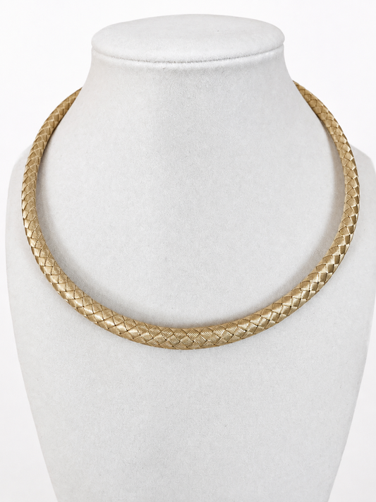 Italian 18K Yellow Gold Braided Necklace with Sapphire Clasp