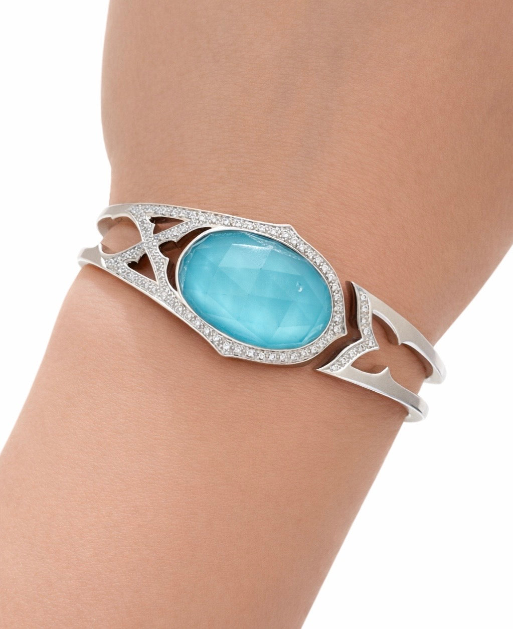 Stephen Webster 18K White Gold Turquoise Quartz & Diamond Hinged Bangle