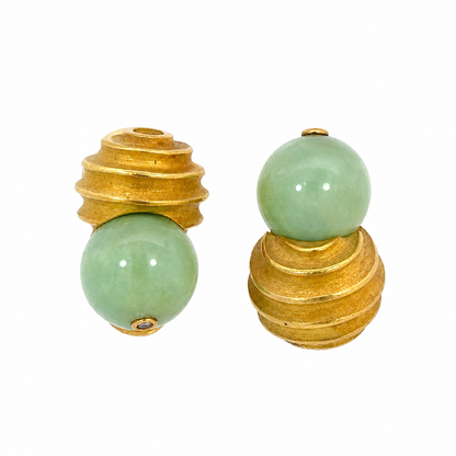 18K Yellow Gold Jade Bead French Clip Earrings – C.W.